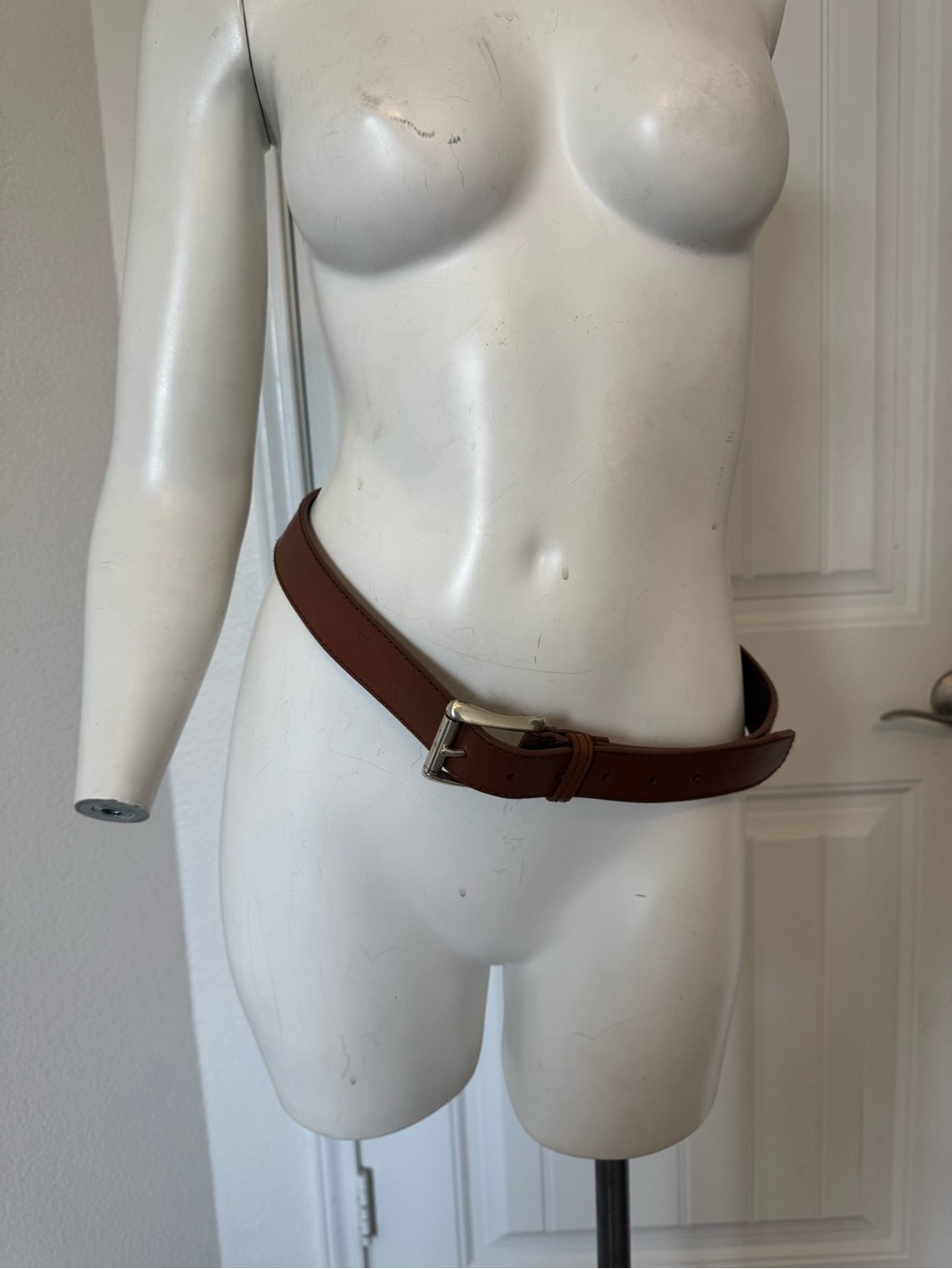 Express Women's Brown Leather Belt with Silver Buckle